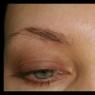Stages of eyebrow healing after applying permanent makeup. Tattoo immediately after and healed.